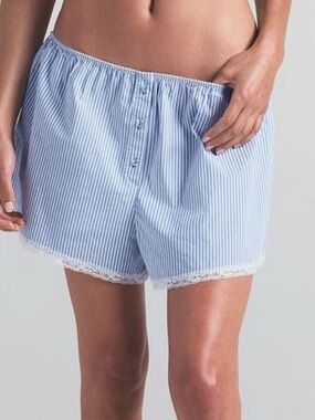 SKIMS COTTON POPLIN SLEEP SHORT, Blue/White, Size XL, NWOT